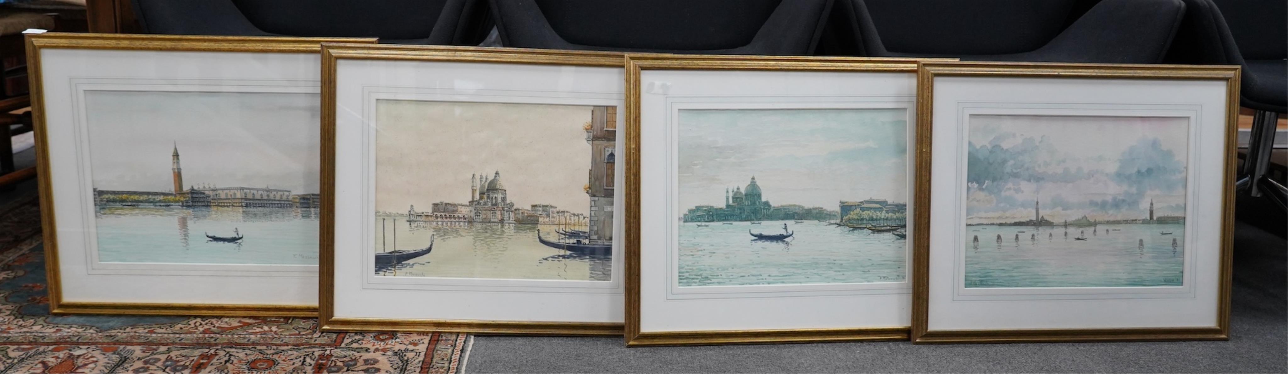 Francesco Mazzucchi (Italian, 1896-1967), four watercolours, Venetian canal scenes, signed, 29 x 39cm. Condition - fair to good